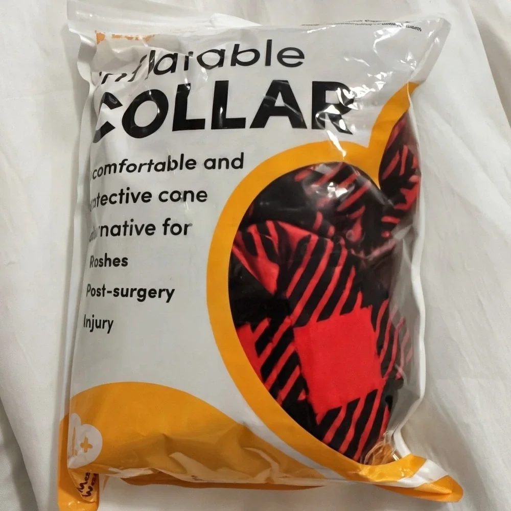 BENCMATE Inflatable Dog Recovery Collar Large+ Red Plaid Cone After Surgery New
